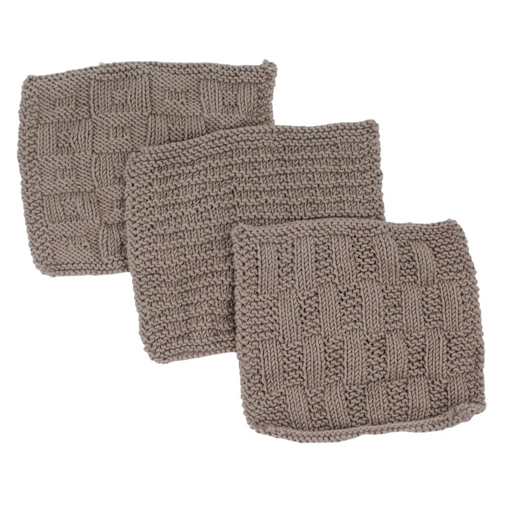 Handmade Hand Knit Gray Cotton Dishcloth Set (Wishes, Harvest, Log Cabin)